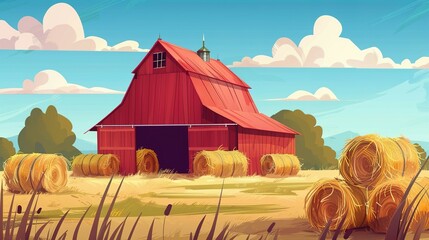 Poster - Hay Bale Hideaway: Cartoon Barn Design with Colorful Flair