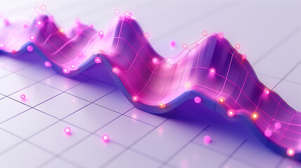 Isometric 3D icon of a yellow, pink, and blue line graph on a white background, with minimalistic, smooth and shiny soft renderings in a cute, cartoonish design.
