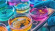 © haizah - A row of petri dishes with different colored liquids in them
