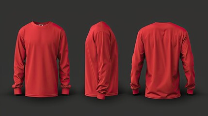 red Long Sleeved Shirt Design Template back and front
