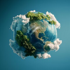 Poster - the earth with clouds and green vegetation