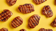 © Belho Med - deliciously grilled meat pieces patterned on a pastel yellow background