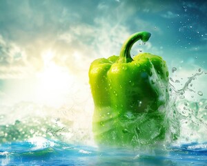 Wall Mural - Photo of a fresh green bell pepper