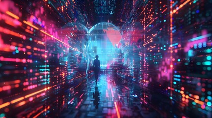 Metaverse digital world, Metaverse digital world cyberspace background, neon colorful global world in cyberspace