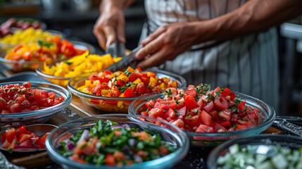 A chef preparing a colorful salad, illustrating healthy eating and nutrition.