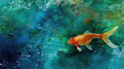 Goldfish surrounded by blue and green hues