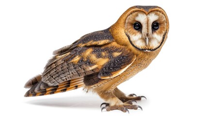 Wall Mural - Golden Masked Owl full body clearly photo on white background ,