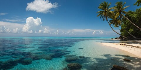 deserted tropical island wide angle panoramic symmetric banner background