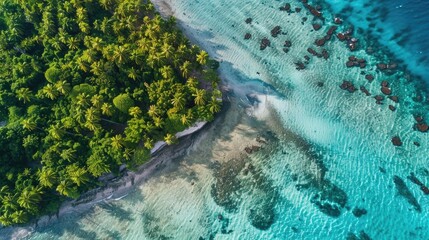 Wall Mural - An aerial view of the shores of Tubuai Island of French Polynesia