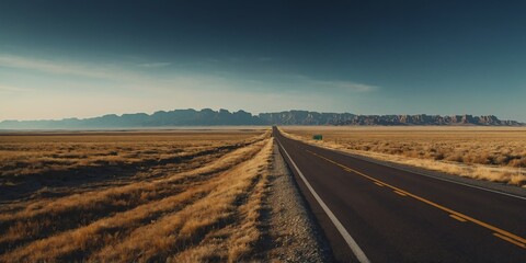 Wall Mural - highway on plains wide angle panoramic symmetric banner background