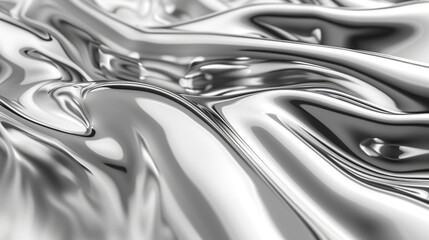 Poster - 3d render of liquid silver metal, chrome fluid and wavy abstract background.