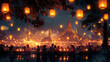 © VRAYVENUS - A night of celebration with family and friends gathered together in a Thai atmosphere under a sky lit by lanterns. The cultural depth of the festival.