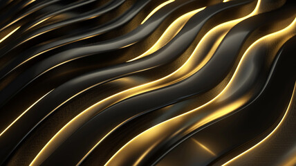 Poster - abstract black and gold lines background with light effect, sleek gold lines curving and intersecting over a matte black backdrop