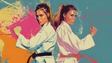 Powerful Women in Martial Arts Training,Vibrant Pop Art