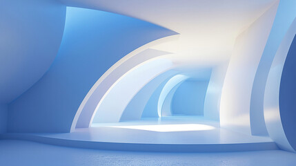 Wall Mural - Blue minimal wavy corridor.