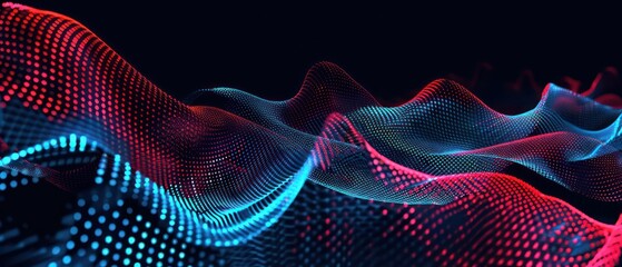 data science or artificial intelligence digital background featuring blue and red binary code waves