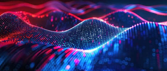 data science or artificial intelligence digital background featuring blue and red binary code waves