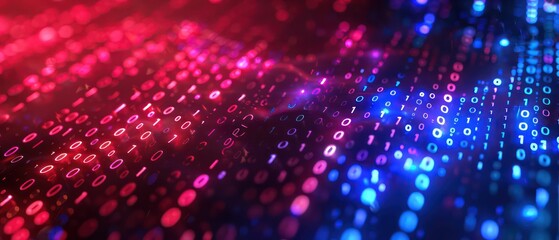 data science or artificial intelligence digital background featuring blue and red binary code waves