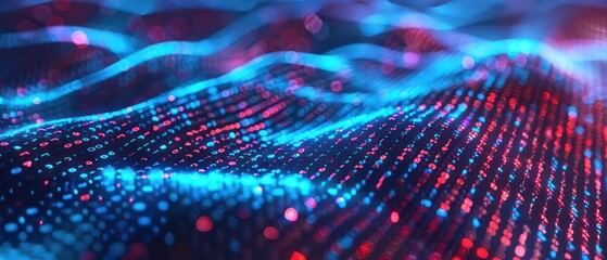 data science or artificial intelligence digital background featuring blue and red binary code waves