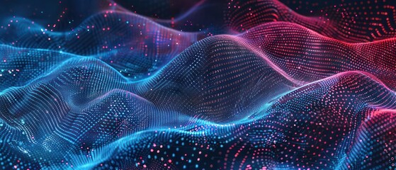 data science or artificial intelligence digital background featuring blue and red binary code waves