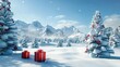 © rui - Enchanting Winter Wonderland Background with Red Gift Boxes and Pine Trees