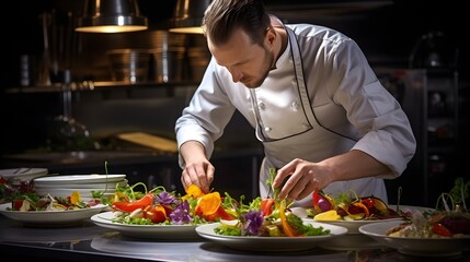 Wall Mural - Precision plating in a high-end restaurant kitchen