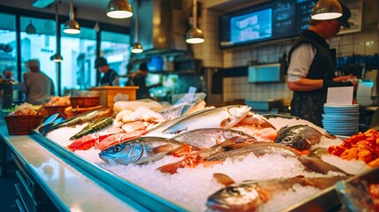 新鮮な魚が並ぶ市場・魚屋の風景