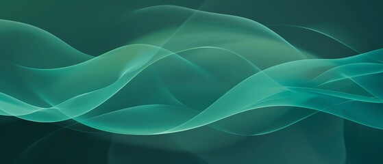 Wall Mural - A serene abstract design with smooth, flowing lines in shades of teal and green, creating a calming and tranquil atmosphere against a dark gradient background