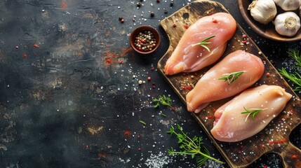 Canvas Print - Uncooked chicken breast ready for cooking on a cutting board