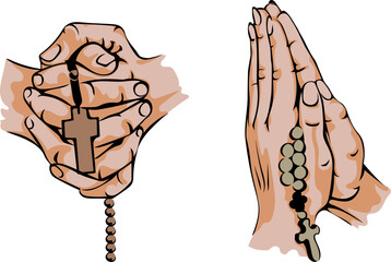 Praying hands, man and woman, symbol of prayer, religion faith, church, hope. Graphic icon, no background illustration