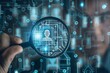 © SHI - Magnifying glass on digital identities close-up, character ICONS and check marks, technical interfaces floating in the background, identity security technology used by businesses