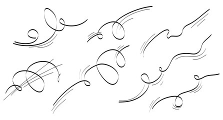 Poster - Doodle wind blow, gust design isolated on white background. vector hand drawn illustration