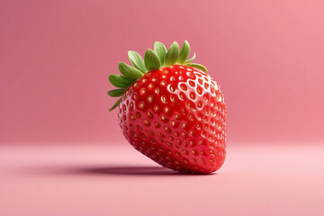 Poster - A red strawberry with a green leaf on top