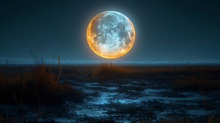 stunning view of the Full Moon with its complete disk illuminated and casting a serene glow over the night landscape