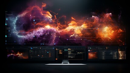 Wall Mural - Computer screen displaying fiery smoke effect.

