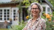 © ckybe - Smiling middle-aged lady posing in front of her home.