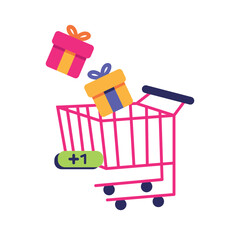 Poster - online shopping trolley with boxes