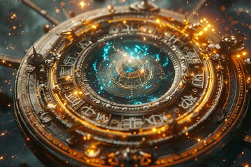 Poster - Zodiac symbols in a cosmic background with a blank area for text in an editorial layout