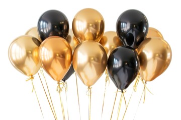 Collection of black and gold festival balloons in groups. Generative Ai