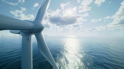 Aufkleber - Windmill park with clouds and a blue sky wind mill turbines in the ocean aerial view of a wind farm in the Nehterlands production clean energy : Generative AI
