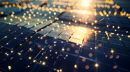 Poster - Solar panels reflect sparkling light From the sun Clean energy and environment 3D rendering : Generative AI