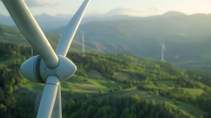 Aufkleber - Selective focus on wind farm Wind energy Wind power Sustainable renewable energy Wind turbines generate electricity Windmill farm on mountain Green technology Sustainable resources : Generative AI