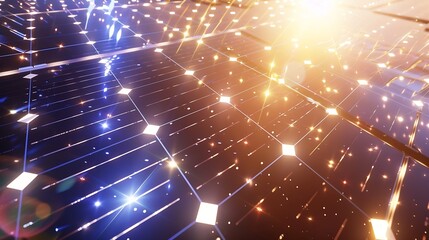 Solar panels reflect sparkling light From the sun Clean energy and environment 3D rendering : Generative AI