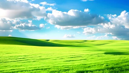 Wall Mural - A peaceful summer day in the countryside with a green field under a clear blue sky
