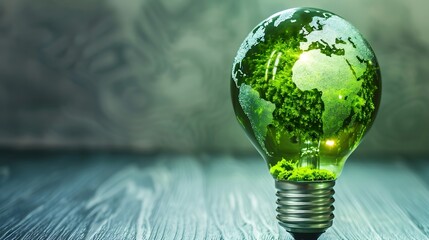 Renewable EnergyEnvironmental protection renewable sustainable energy sources The green world map is on a light bulb that represents green energy Renewable energy that is important to  : Generative AI