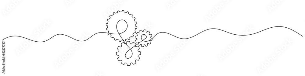 gears cogwheel continuous one line drawing. One line drawing white ...