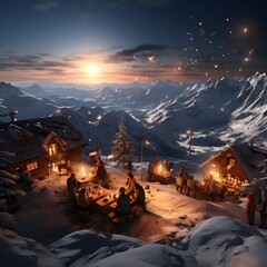Wall Mural - 3D CG rendering of Snow mountain village. 3D CG. High resolution.