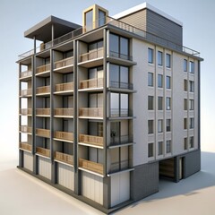 3D Render of a designer urban apartment building, on isolated white background, Generative A