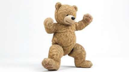 Wall Mural - 3d Teddy Bear Dancing Loop on White Background.