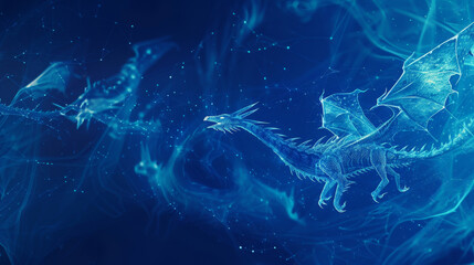 Wall Mural - A blue dragon flying through a blue sky